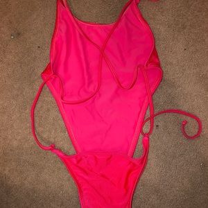 NEVER WORN Pink Thong One Piece Swimsuit - Size S